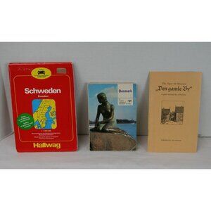 1960s Denmark Sweden Travel Ephemera Lot Map Rand McNally Guide Den Gamle By